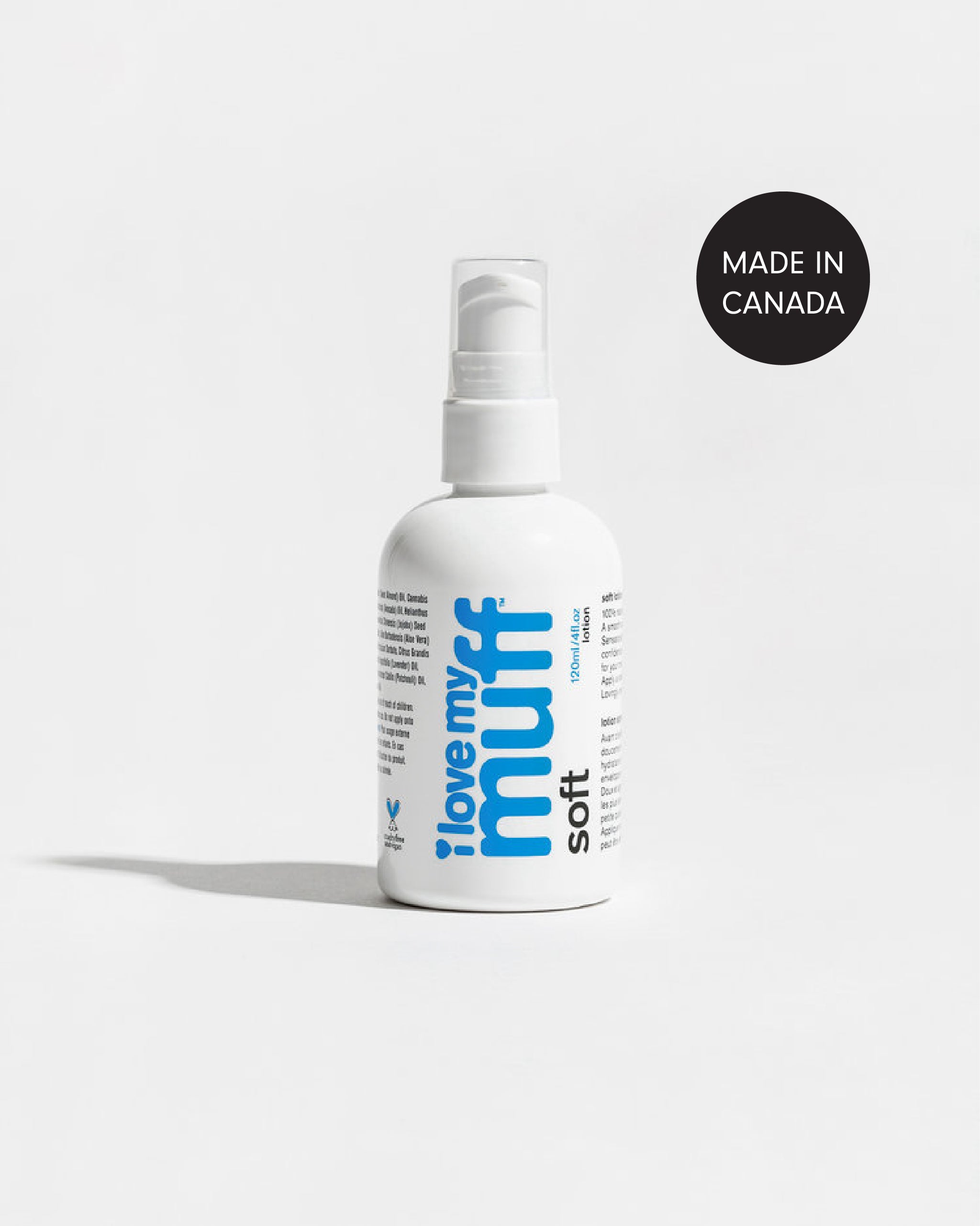 I Love My Muff SOFT LOTION BLUE 4oz bottle Best sensitive skin natural pH balanced cruelty-free vegan nontoxic feminine intimate care vulva lotion. Non-drying hypoallergenic clean self-care products hygiene menstrual period personal cleansing for post-waxing sugaring shaving hair removal after intimacy work out and exercise vaginal health female-founded hormone-free postpartum relieve itching reduce odor soothe chafing ease menopausal discomfort minimizes irritation razor bumps ingrown hairs vulva dryness