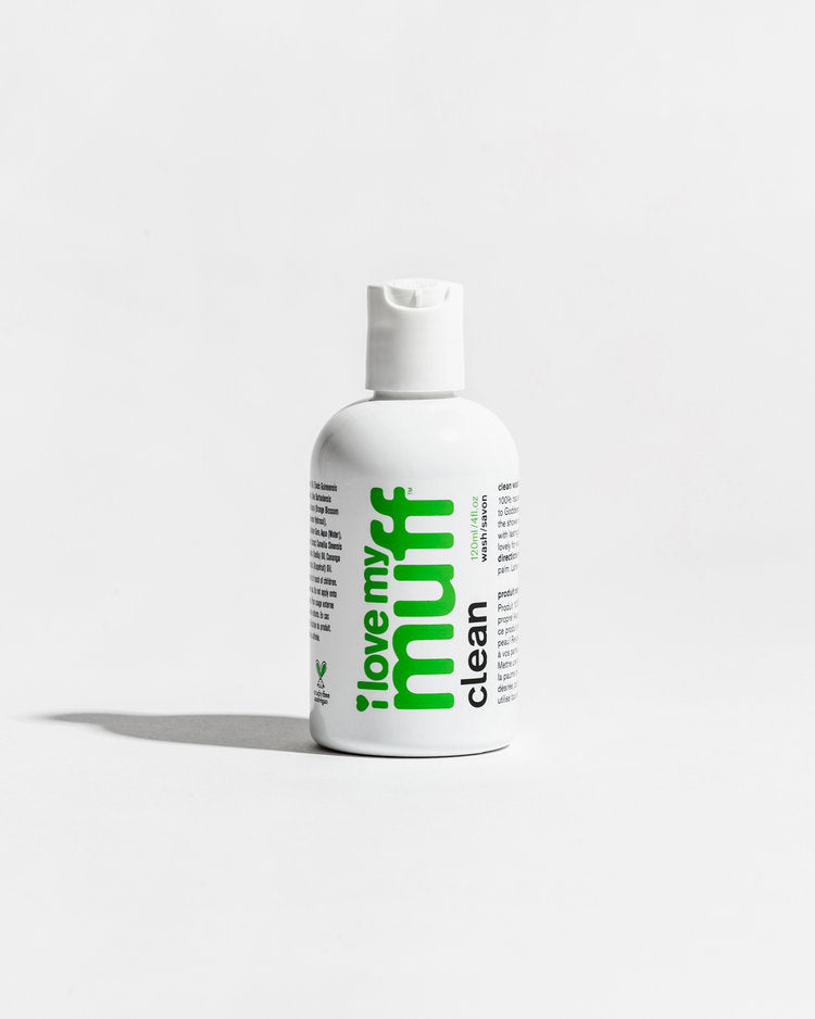 I Love My Muff CLEAN WASH GREEN 4oz bottle Best sensitive skin natural pH balanced cruelty-free vegan nontoxic feminine intimate cleanser. Non-drying hypoallergenic clean self-care products hygiene menstrual period personal cleansing for post-waxing sugaring shaving hair removal after intimacy work out and exercise vaginal health body care female-founded hormone-free postpartum relieve itching reduce odor soothe chafing ease menopausal discomfort minimizes irritation razor bumps ingrown hairs vulva dryness 